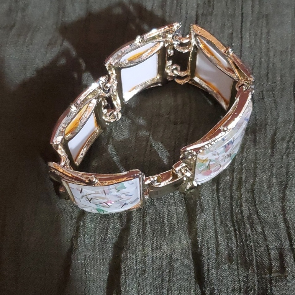 PAM Vintage Paruria Gold & White Rainbow Confetti Designer Signed 1950's - Picture 5 of 7